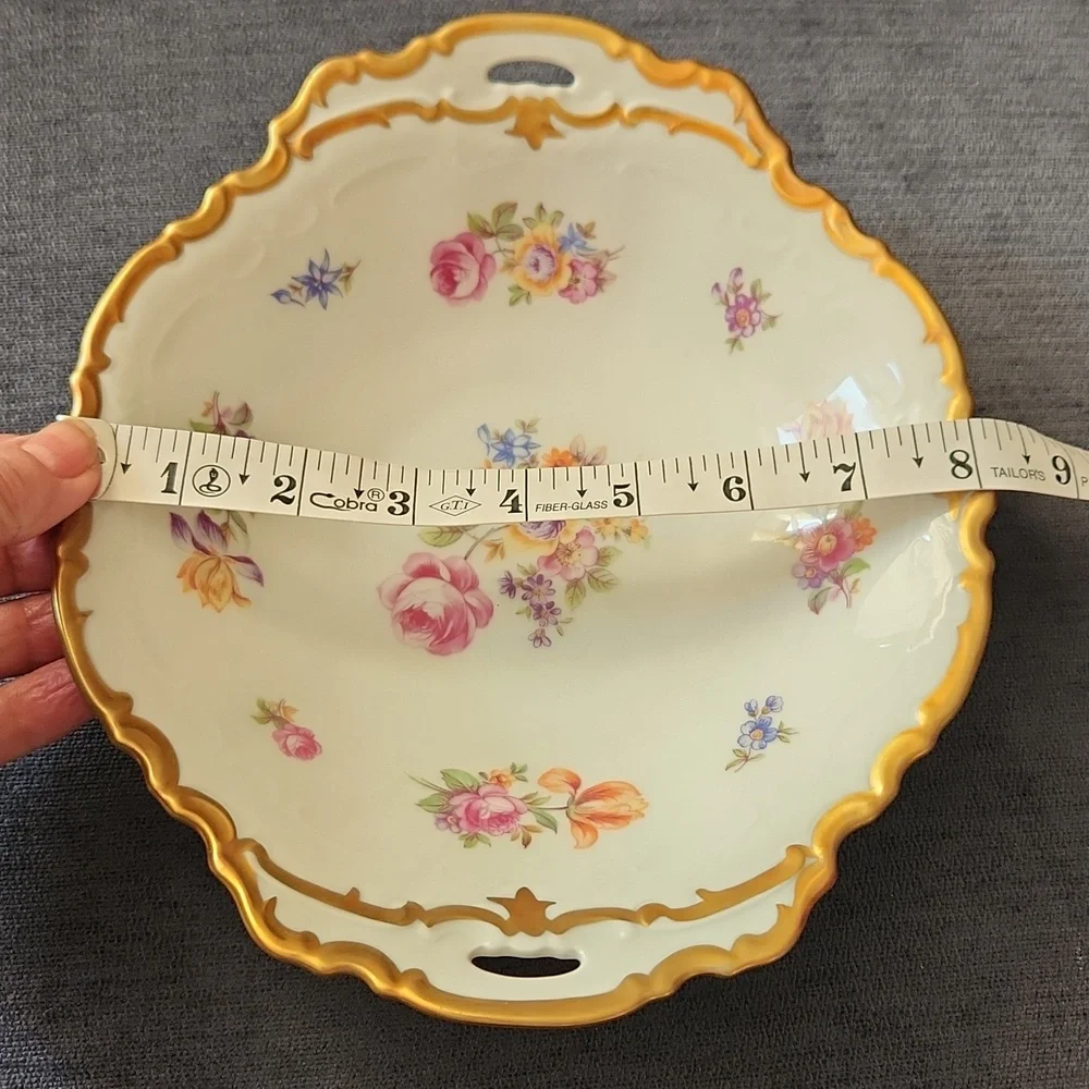 Vintage German Reichenbach Scalloped Gold Rim Floral Fruit Bowl